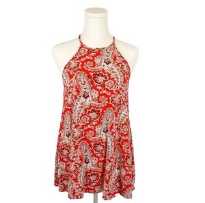 Red Paisley Halter Mini Dress American Eagle XS Sleeveless Boho 60s Inspired